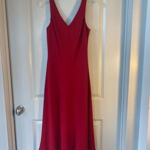 Amanda Smith Red Sleeveless V-Neck Rhinestone Dotted Front Party Formal dress,10